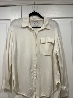 Reiss Cream Button-Up Knit Shirt Cashmere blend